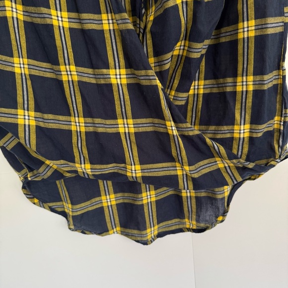 U of M Michigan Wolverines Maize Blue Yellow Navy Plaid Collegiate Top Blouse - Picture 3 of 7